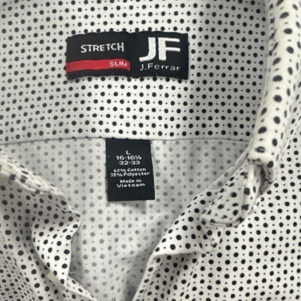 J. Ferrar Men's Slim Stretch Polka Dot Long Sleeve Button-Up Shirt Size L